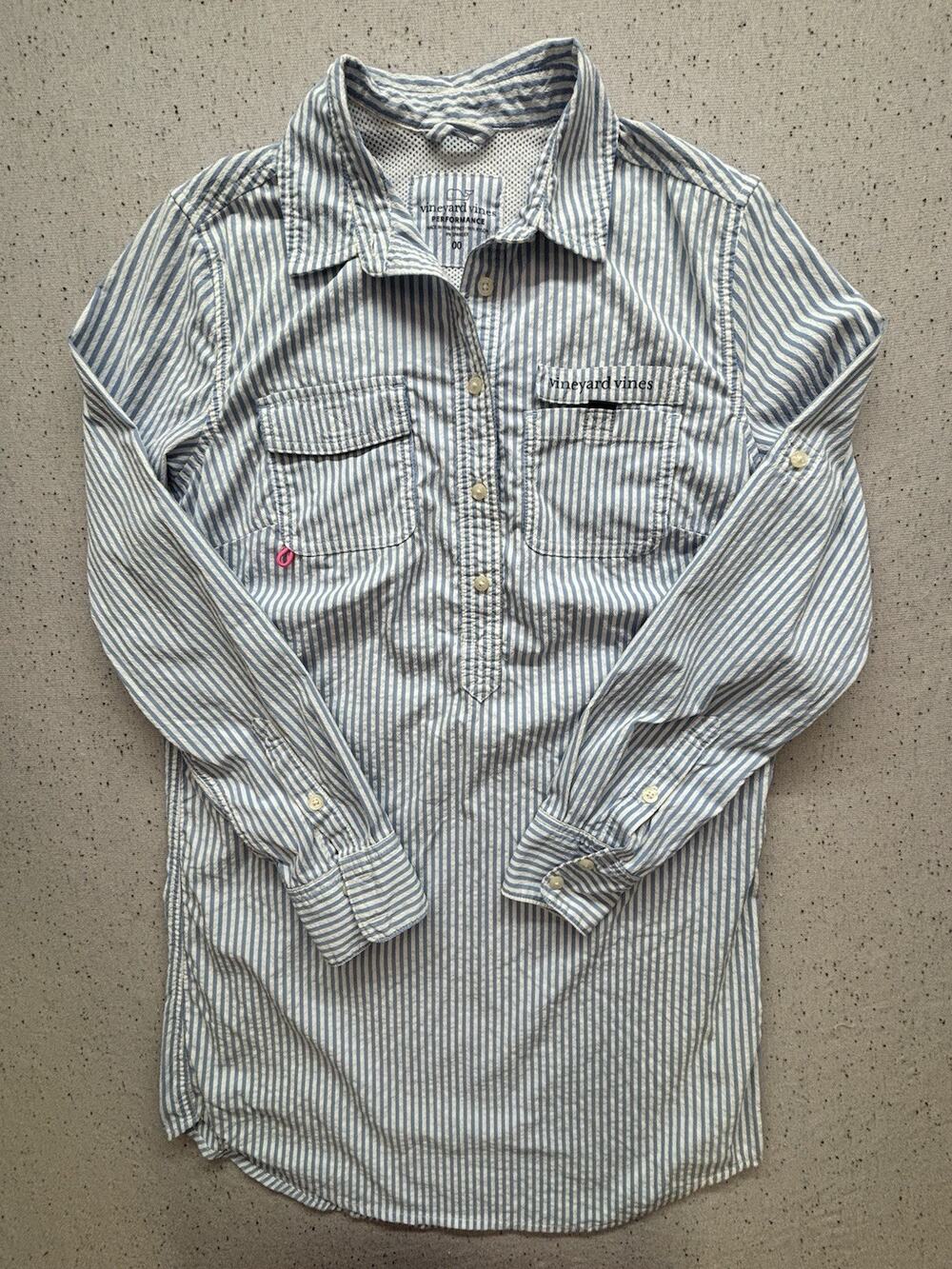Vineyard Vines Harbor Shirt Womens Blue White Striped Cover-Up NWOT Size 00